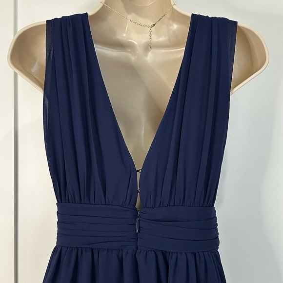 Lulus Heavenly Hues Maxi Dress Gown Deep V Modest Leg Slit Navy Blue Small Prom - Picture 9 of 16